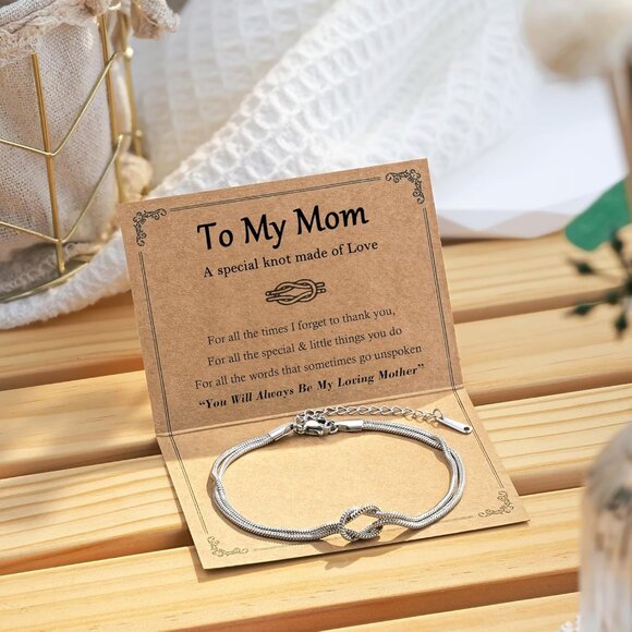 Love Knot Mom Bracelet Silver Stainless Steel Gift for Mother Birthday Mothers D - Picture 6 of 7